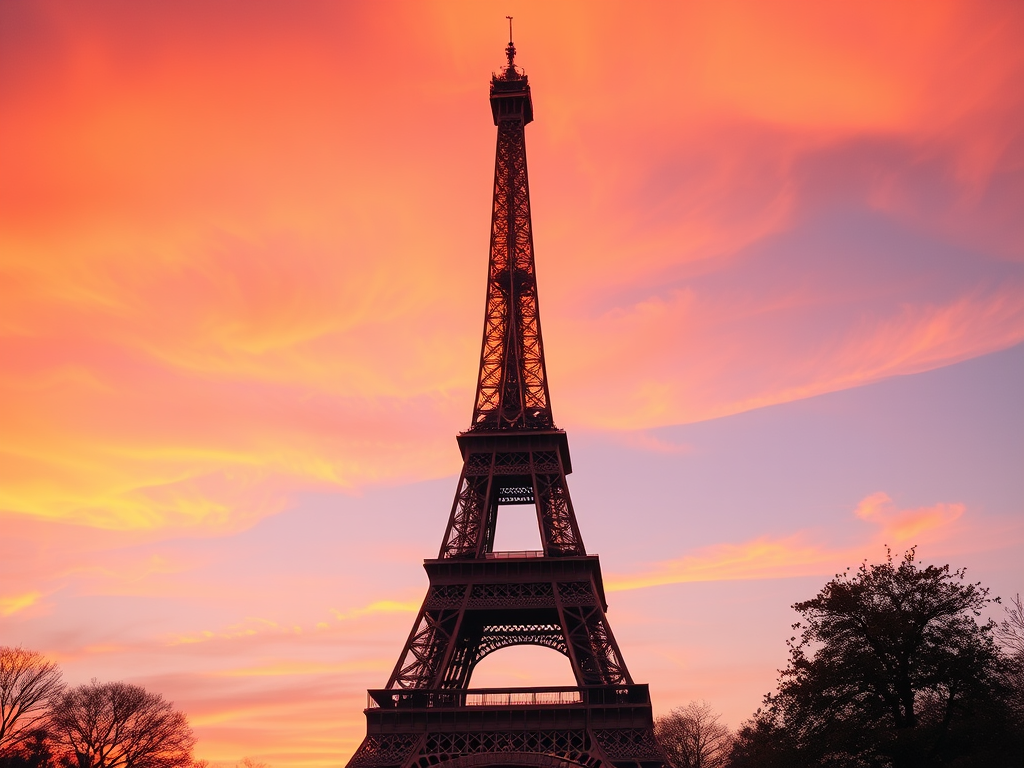un magnifique coucher de soleil sur la tour eiffel